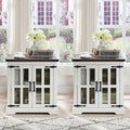 Barnyatoh Farmhouse End Table with Charging Station,24' Large Side Table with Glass Barn Door, Rustic Wood Nightstand Bedside Table with Adjustable Storage Shelf for Living Room, Bedroom,White,2 Pack