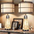 KIVDITZO 27' Alabaster Table Lamps for Living Room, Bedroom Lamps Set of 2 with Night Light, Living Room Lamps with USB A+C Ports, Table Lamp with Linen Shade for Bedside (Bulbs Included)