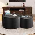 Round Nesting Coffee Table Set of 2 with Storage Modern Wood Coffee Table MDF Frame and Leather Surface Center Table End Side Table for Living Room Bedroom Office, No Assembling (Black)