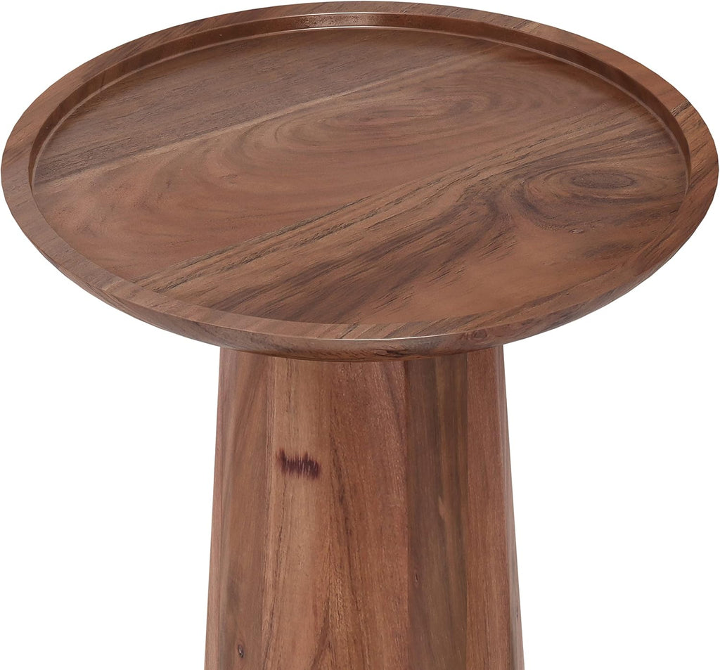 SIMPLIHOME Dayton End Table - 13 inch Wide Solid Acacia Wood Round Accent Table in Light Cognac, Handcrafted Contemporary Nightstand or Lamp Stand for Living Room with Textured Finish, Assembled