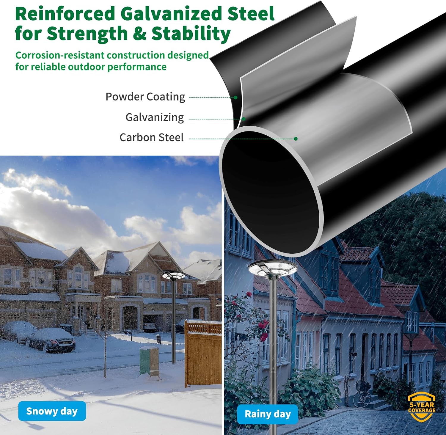 10ft Outdoor Street Light Pole, 3-Inch OD Heavy Duty Galvanized Steel Lamp Post, Ground Mount Light Pole with 0.2' Thick Flange Base, Hardware for Concrete & Soil Included, Black