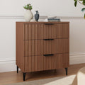25.6'W Fluted Nightstand with 3 Drawer, Mid-century Modern Wood Night Stands Bedside Table for Bedroom King/Queen Bed, End Table with Robot-friendly Legs for Living Room,Entry (3 Drawers-1pcs-Walnut)
