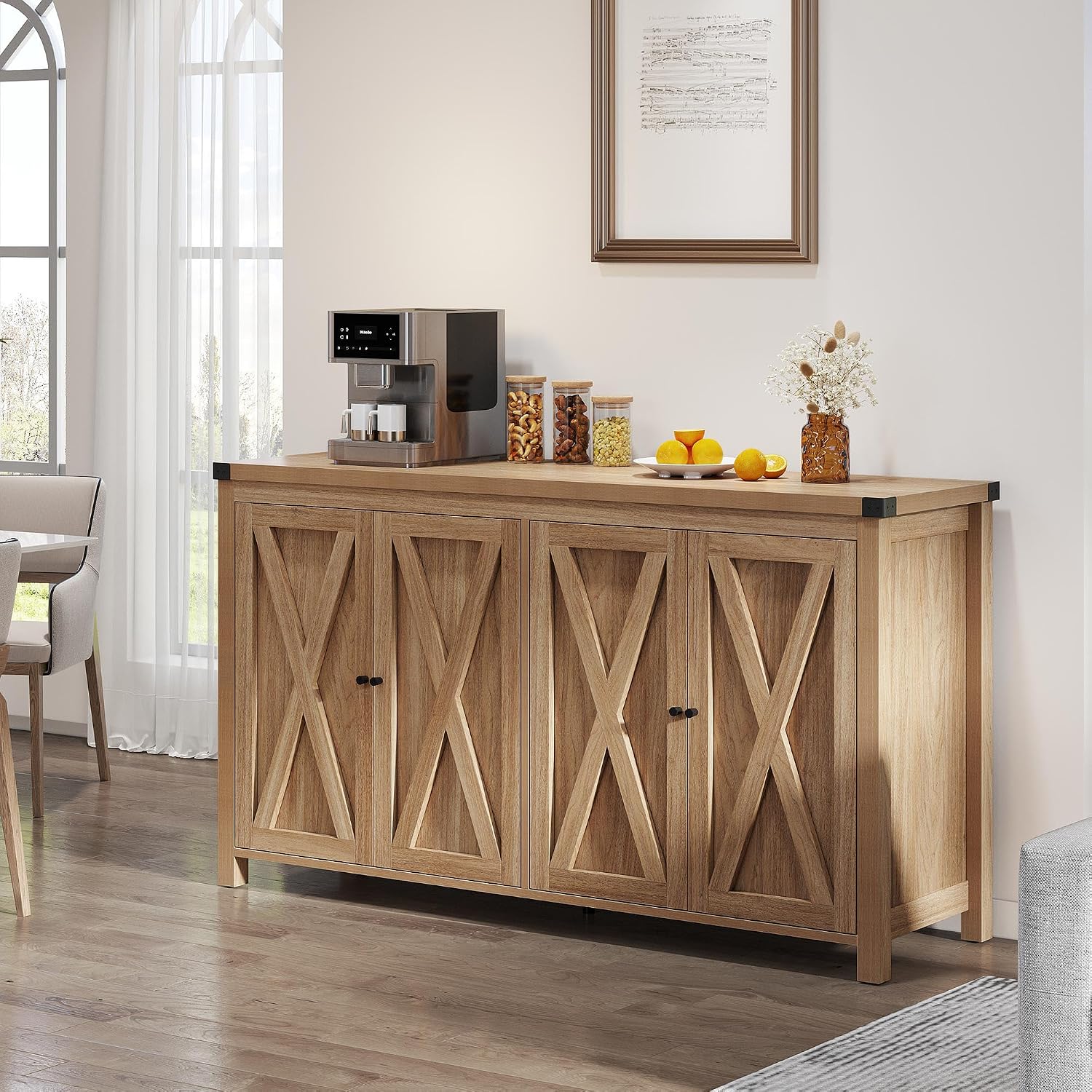 YITAHOME 55'' Sideboard Buffet Cabinet with Storage, Farmhouse Large Coffee Bar Cabinet with Adjustable Shelf for Kitchen, Living Room, Oak