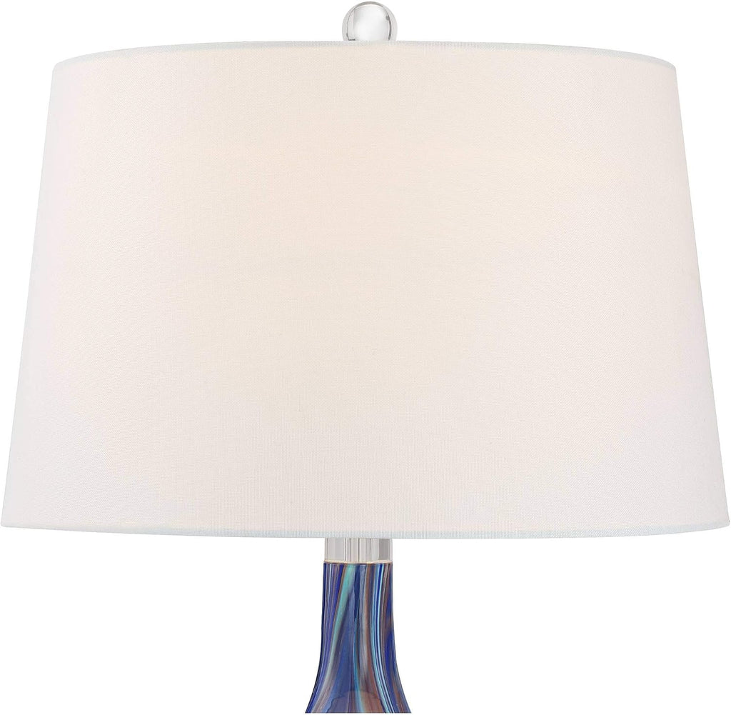 Possini Euro Design Taylor Modern Coastal Table Lamp with Square Riser 30.5' Tall Blue Art Glass White Fabric Shade for Living Room Bedroom House Bedside Nightstand Home Office (Color May Vary)