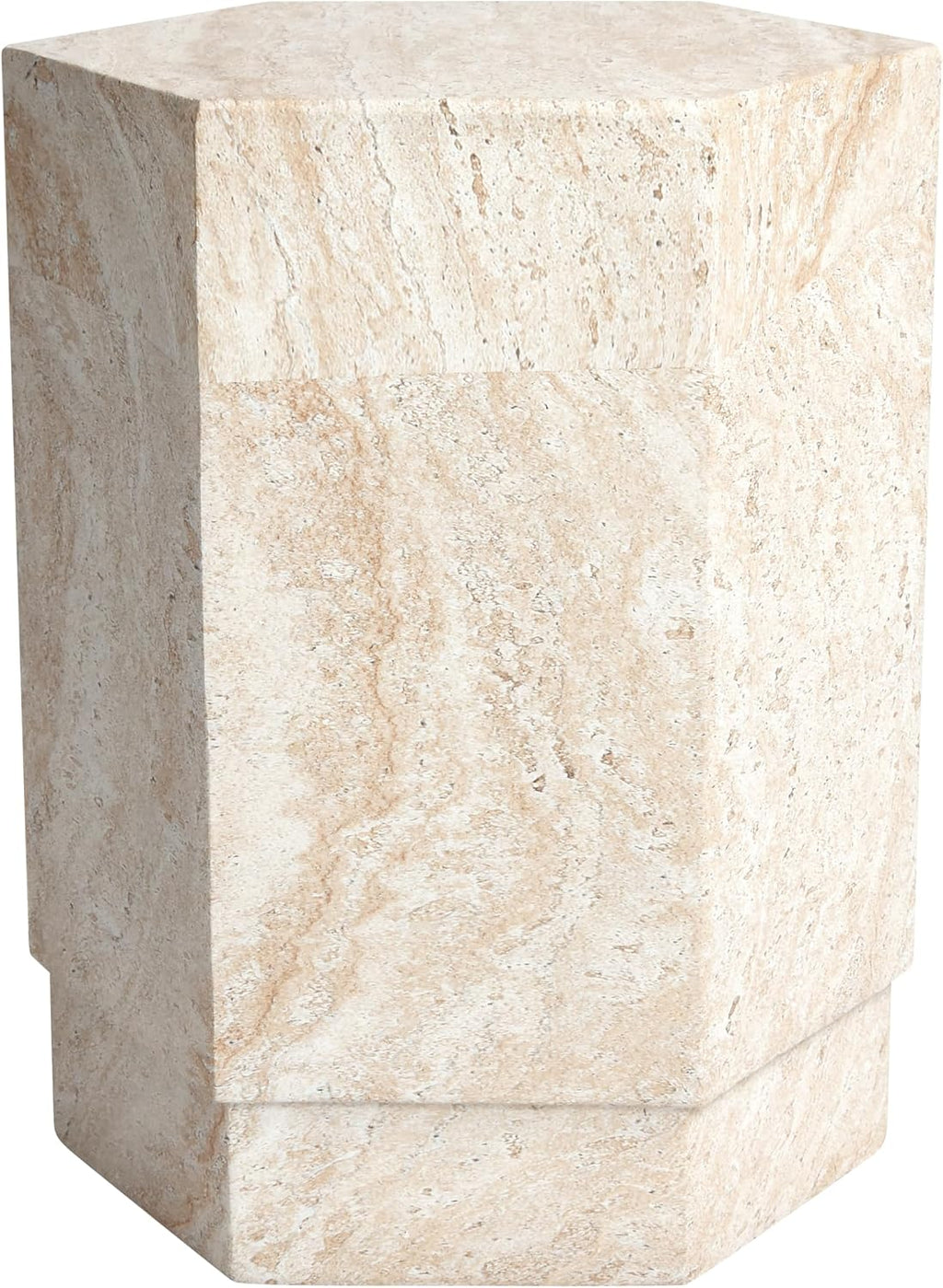 Empire Art Direct Hexagonal Travertine Stone Finish Italian Design MgO Side Accent Table, Living Room, Bedroom & Office, 14.6'x14.6'x18.1'