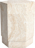 Empire Art Direct Hexagonal Travertine Stone Finish Italian Design MgO Side Accent Table, Living Room, Bedroom & Office, 14.6'x14.6'x18.1'