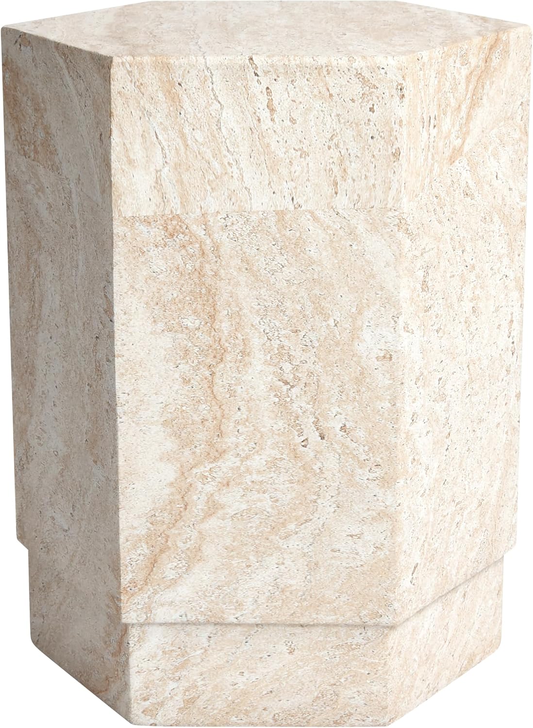 Empire Art Direct Hexagonal Travertine Stone Finish Italian Design MgO Side Accent Table, Living Room, Bedroom & Office, 14.6'x14.6'x18.1'
