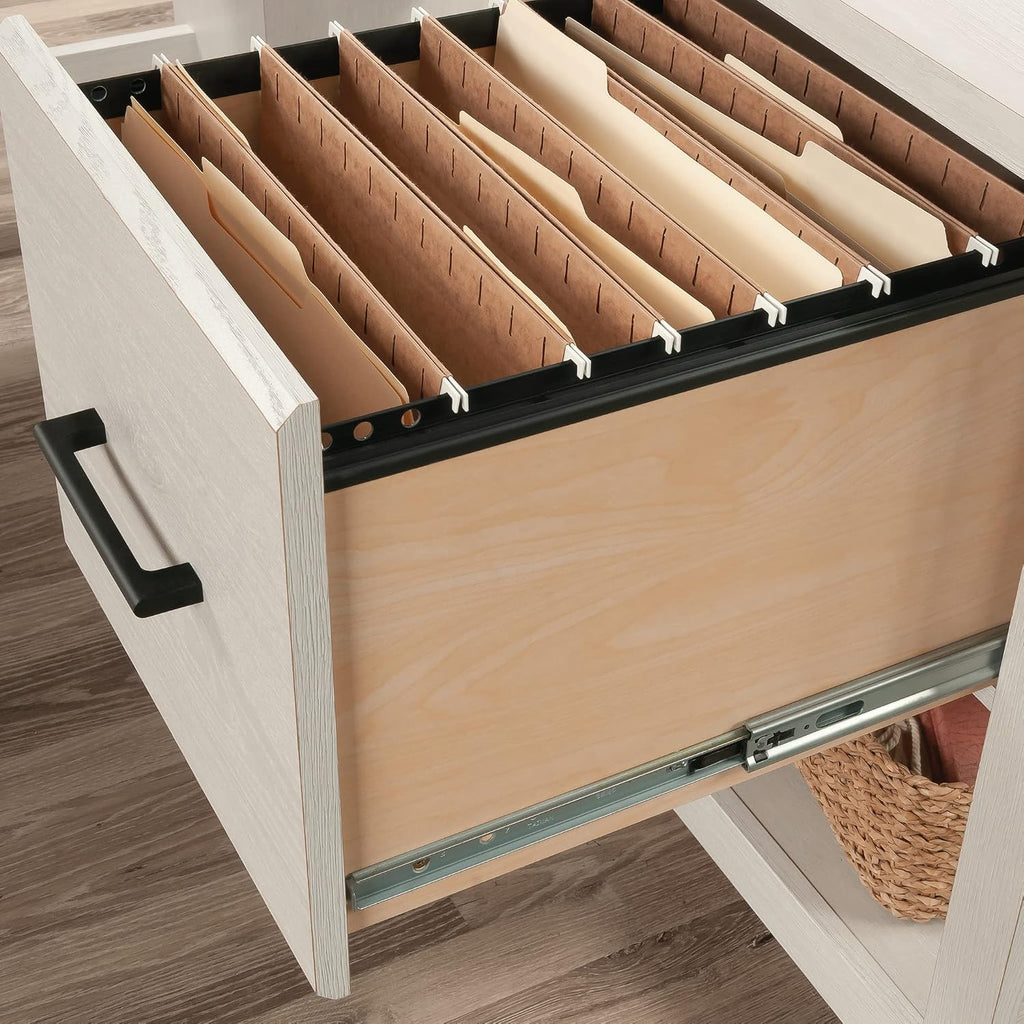 Sauder Summit Station L-Shaped Corner Home Office Desk with Drawer and Open Storage Shelf, in Glacier Oak