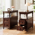 Tribesigns Wood End Table with 2 Drawers, Mid-Century Wooden Slim Side Table Nightstands with Storage Shelf, Accent Table for Living Room, Easy to Assemble (2)