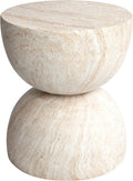 Empire Art Direct Double Hourglass Travertine Stone Finish Italian Design MgO Side Accent Table, Living Room, Bedroom & Office, 15.7x15.7 x18.5