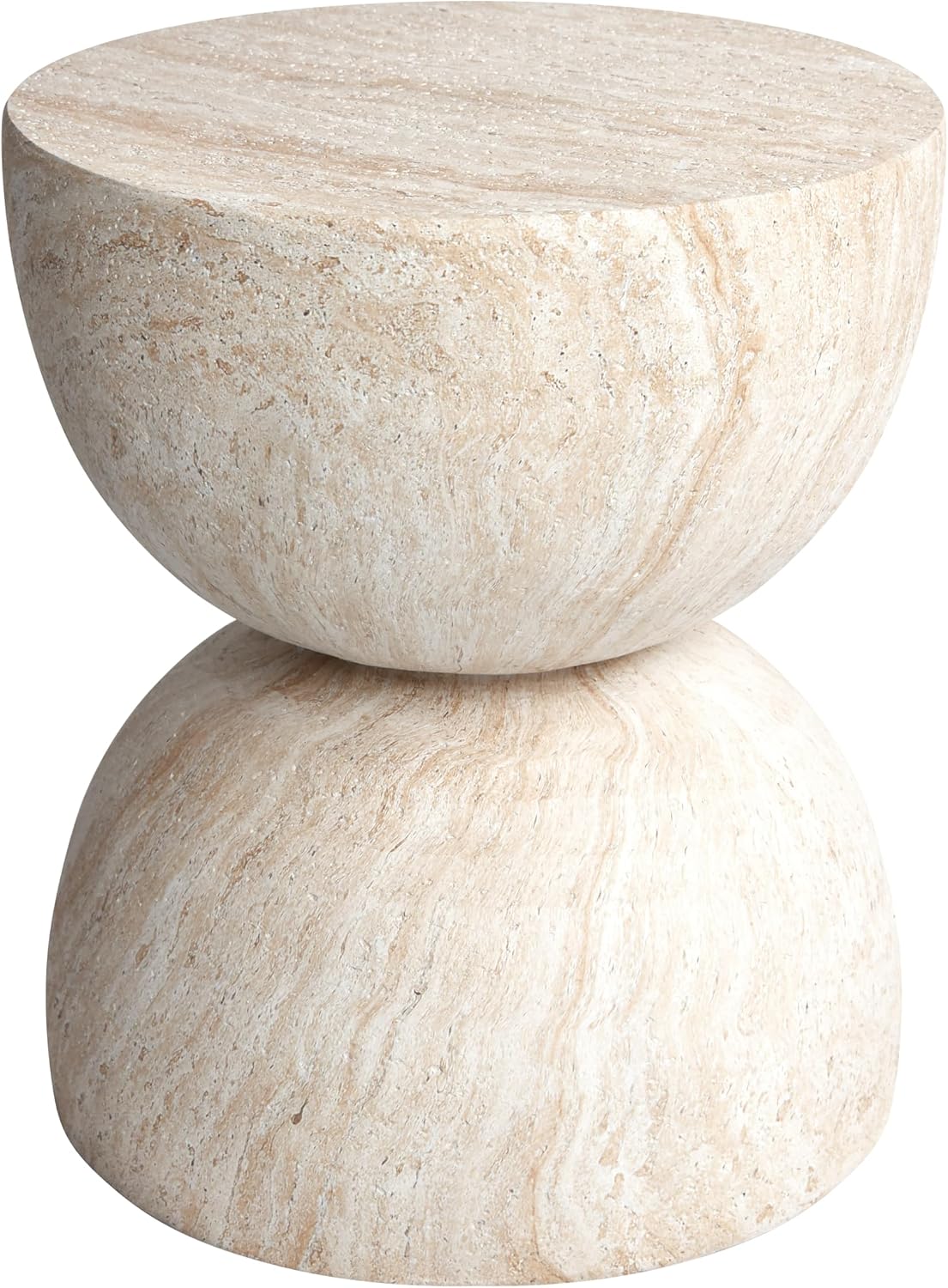 Empire Art Direct Double Hourglass Travertine Stone Finish Italian Design MgO Side Accent Table, Living Room, Bedroom & Office, 15.7x15.7 x18.5