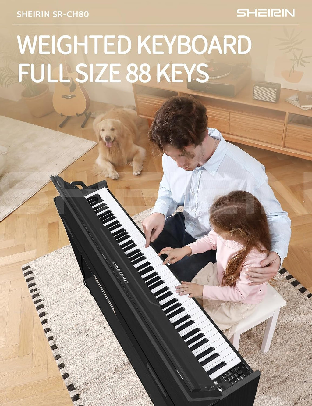 Digital Piano 88 Key Weighted Stand Cover Hammer Action Upright Acoustic Electric Keyboard Pedal Full Size Home Musical Beginners Adults Instrument Self Playing MIDI SR-CH80(black)