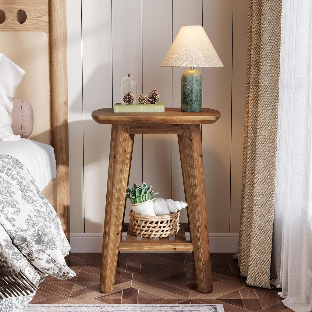 Square Side Table with 2-Tier Storage Shelf & Solid Wood Material, 19.68' Wood End Table for Living Room, Sofa Side, Small Spaces – Easy Assembly, Space-Saving Design (2PCS)