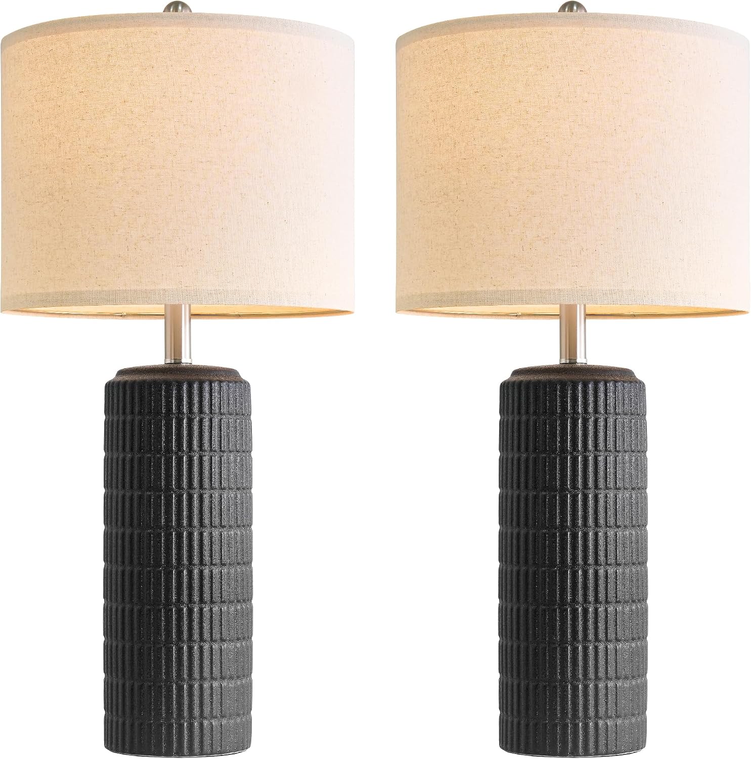 PoKat 27.5'' Tall Table Lamps Set of 2 for Living Room, Matte-Textured Farmhouse Ceramic Bedside Lamps for Bedroom, Modern Nightstand Lamps for Office Sideboard Hallway Home Decor, Matte Black