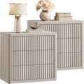 SICOTAS Night Stand Set 2 - Oversized Extra Large Bedside Table Modern Side Table with Storage Fluted 3 Drawer Nightstand 27.5' W End Tables Dorm Room Nightstands for Bedroom Sofa Couch Home Office