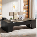 Tribesigns 85.8-Inch L-Shaped Executive Desk, Extra Large Modern Office Desk with File Drawers, Door Cabinet & Shelves, Commercial Office Table, Home Business Workstation, Grey & Black