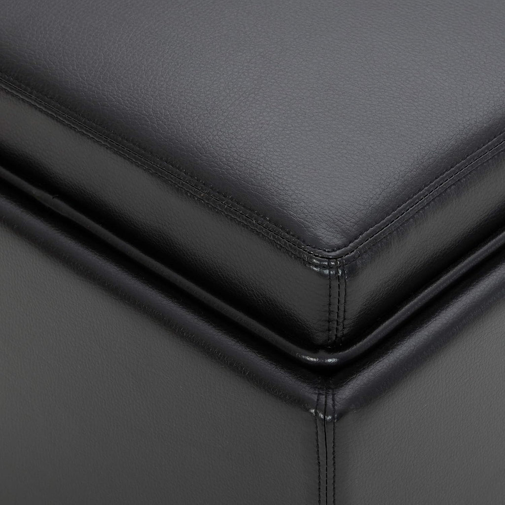 CHITA Storage Ottoman Cube with Tray Lid, Set of 2, Small Footstool with Storage, Square End Table for Living Room and Bedroom, Faux Leather in Black