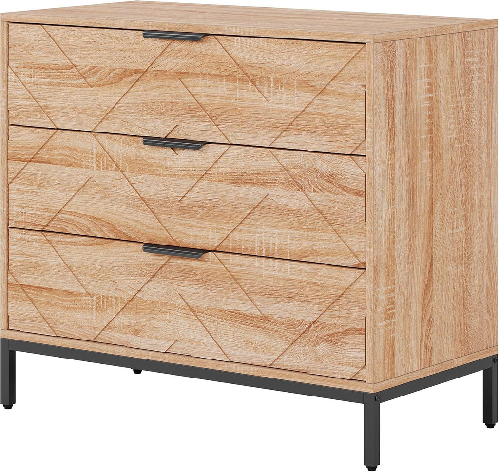 Tribesigns Wooden Nightstand with 3 Drawers, 31' Wide Night Stand with Metal Legs, Modern Large Bedside End Table for Bedroom, Living Room