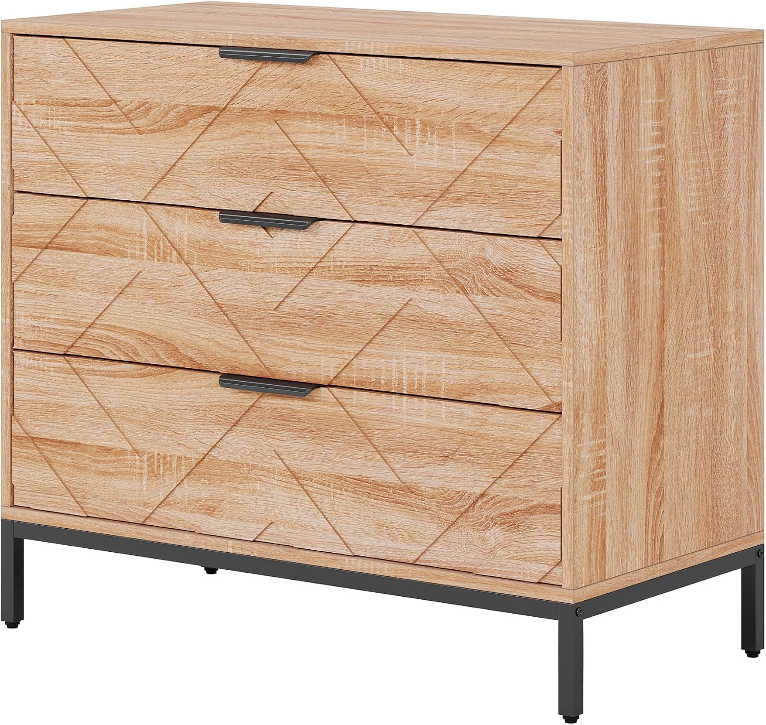 Tribesigns Wooden Nightstand with 3 Drawers, 31' Wide Night Stand with Metal Legs, Modern Large Bedside End Table for Bedroom, Living Room