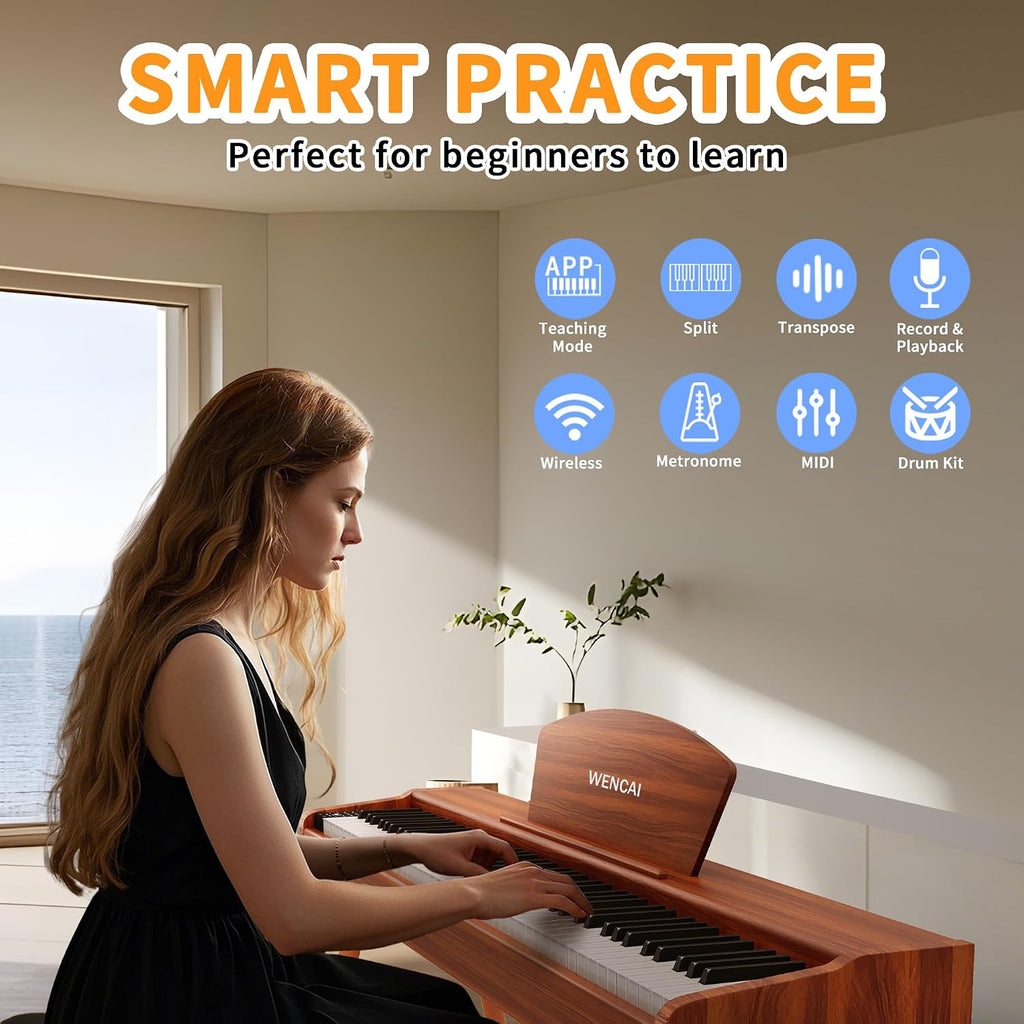 WENCAI Digital Piano 88-Key Fully Weighted Keyboard - Hammer Action Electric Piano, Full-Size Wooden Pianos for Beginner Professional Adults with Sheet Music Stand Triple Pedal