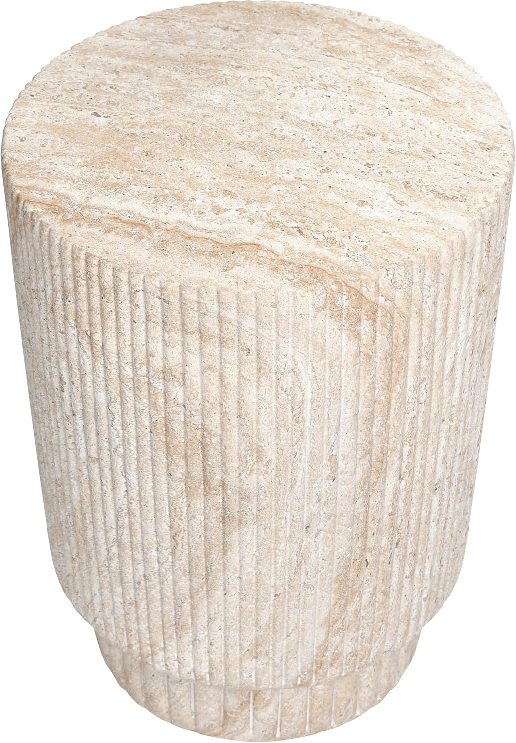 Empire Art Direct Column Travertine Stone Finish Italian Design MgO Side Accent Table, Living Room, Bedroom & Office, 13.3'x13.3'x18.7'
