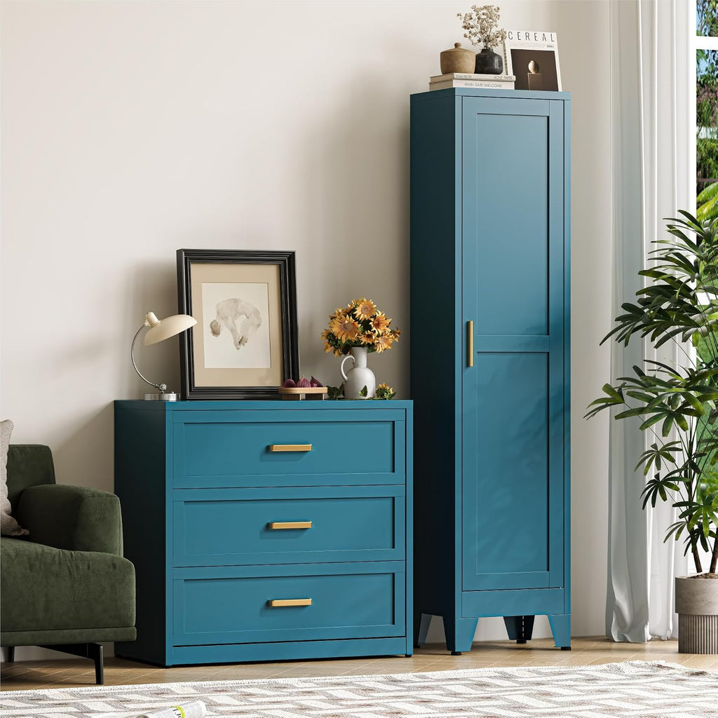 Baborokic 67' Tall Bathroom Cabinet,Metal Storage Cabinet with Door and Adjustable Shelves,Pantry Narrow Storage Cabinets,Slim Freestanding Floor Cabinet for Bathroom,Entryway,Office,Blue-1PK