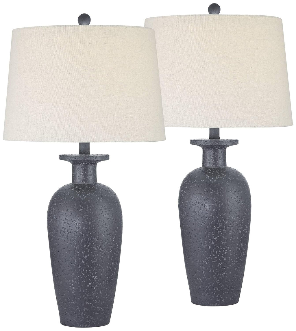 360 Lighting Glenwood 28' Tall Farmhouse Rustic Country Cottage 3-Way Table Lamps Set of 2 Charcoal Gray Living Room Bedroom Bedside Nightstand House Office Home Reading Kitchen Entryway White Shade