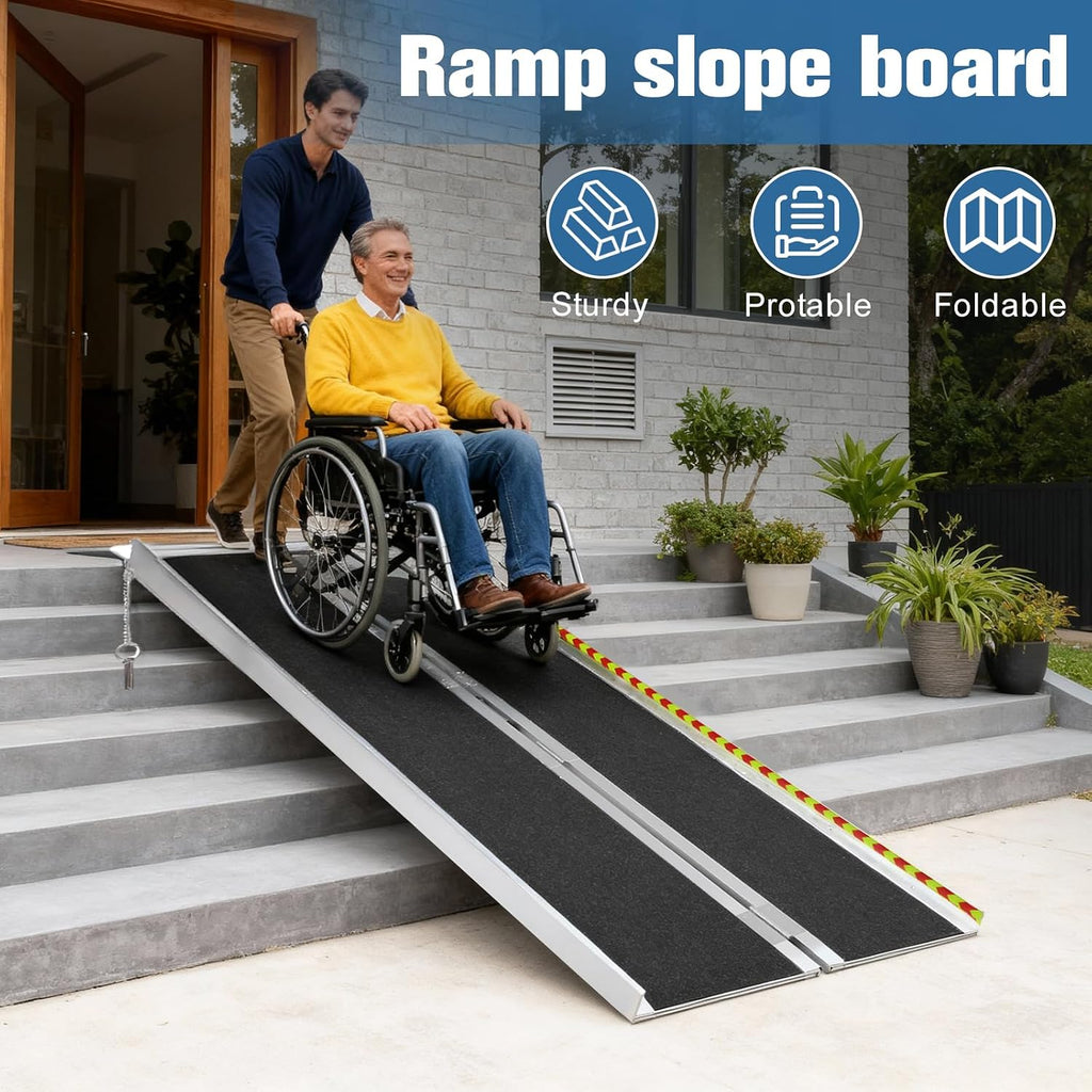 6FT Portable Wheelchair Ramp, Heavy Duty Aluminum Folding Ramp for Wheelchairs & Scooters, Non-Slip Threshold Ramp for Home Steps, Doors & Vehicles