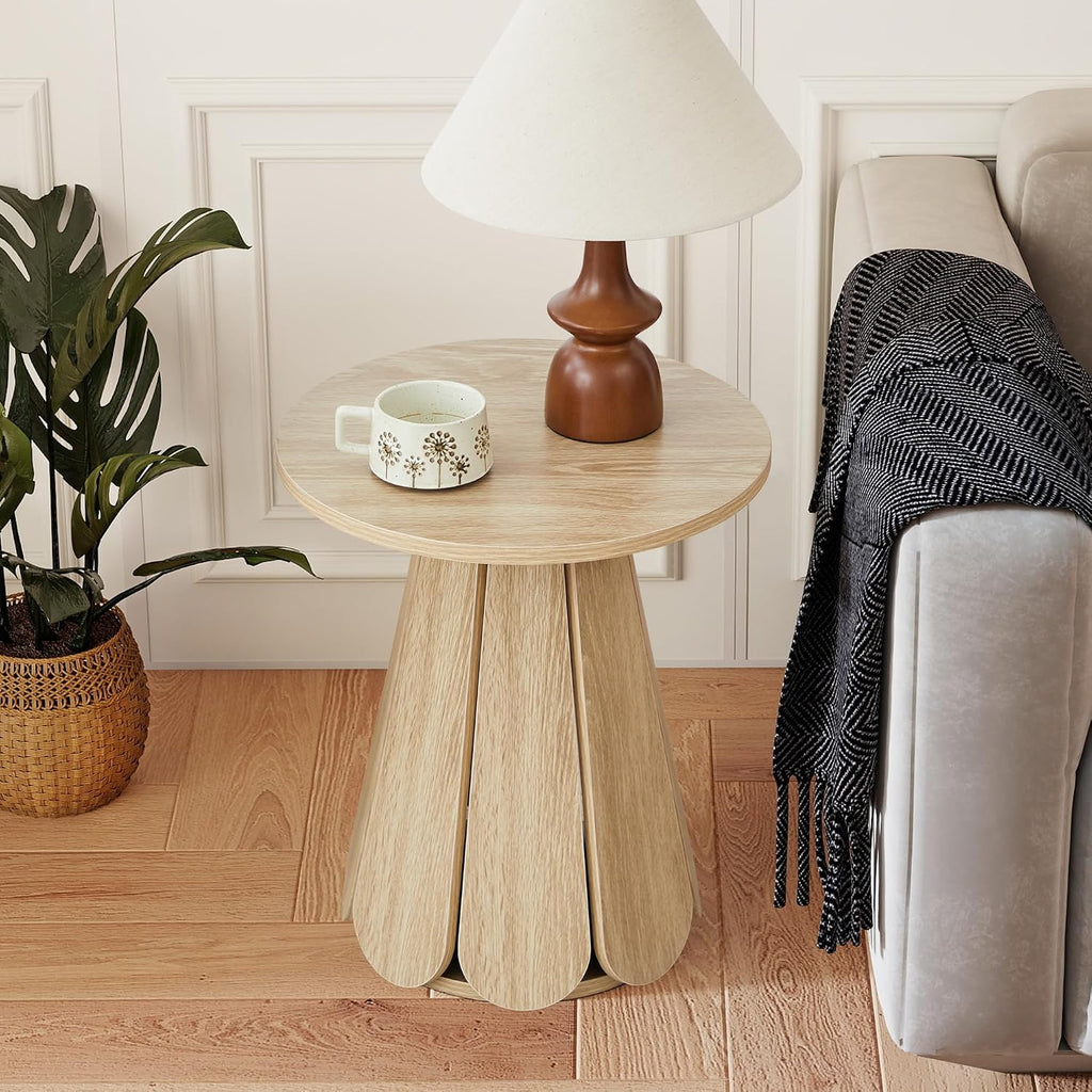 Round End Table Nightstand Set of 2, Mid Century Modern Side Table, Circle Bedside Tables Wood Night Stands for Bedroom, Living Room, Small Space, Natural