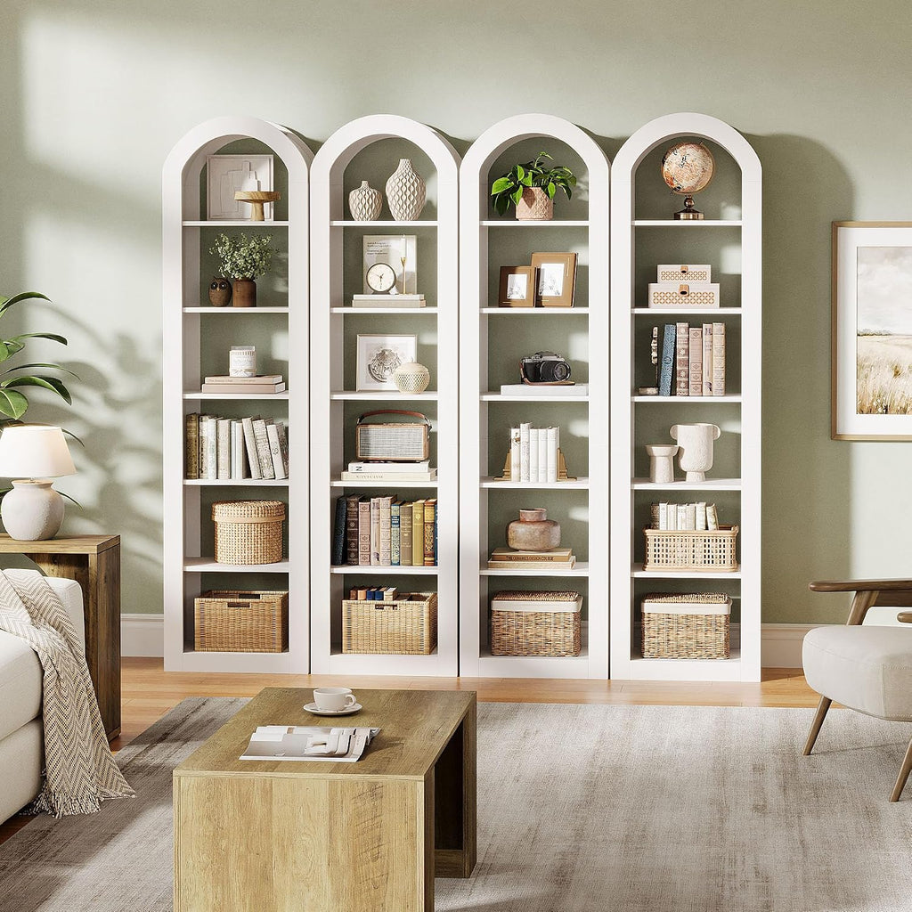 Tribesigns 74.8' Tall Arched Bookshelf, 6-Tier Narrow Open Bookcase, Floor Standing Corner Display Shelves Storage Organizer for Small Space, Home Office, Living Room (Warm White, 1 PC)