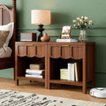 24' Nightstand Set of 2, Solid Wood End Table with Wave Panel Drawer, Mid Century Modern Chest of Drawers, Wooden Side Table Bedside Table for Bedroom, Living Room, Small Space, Walnut