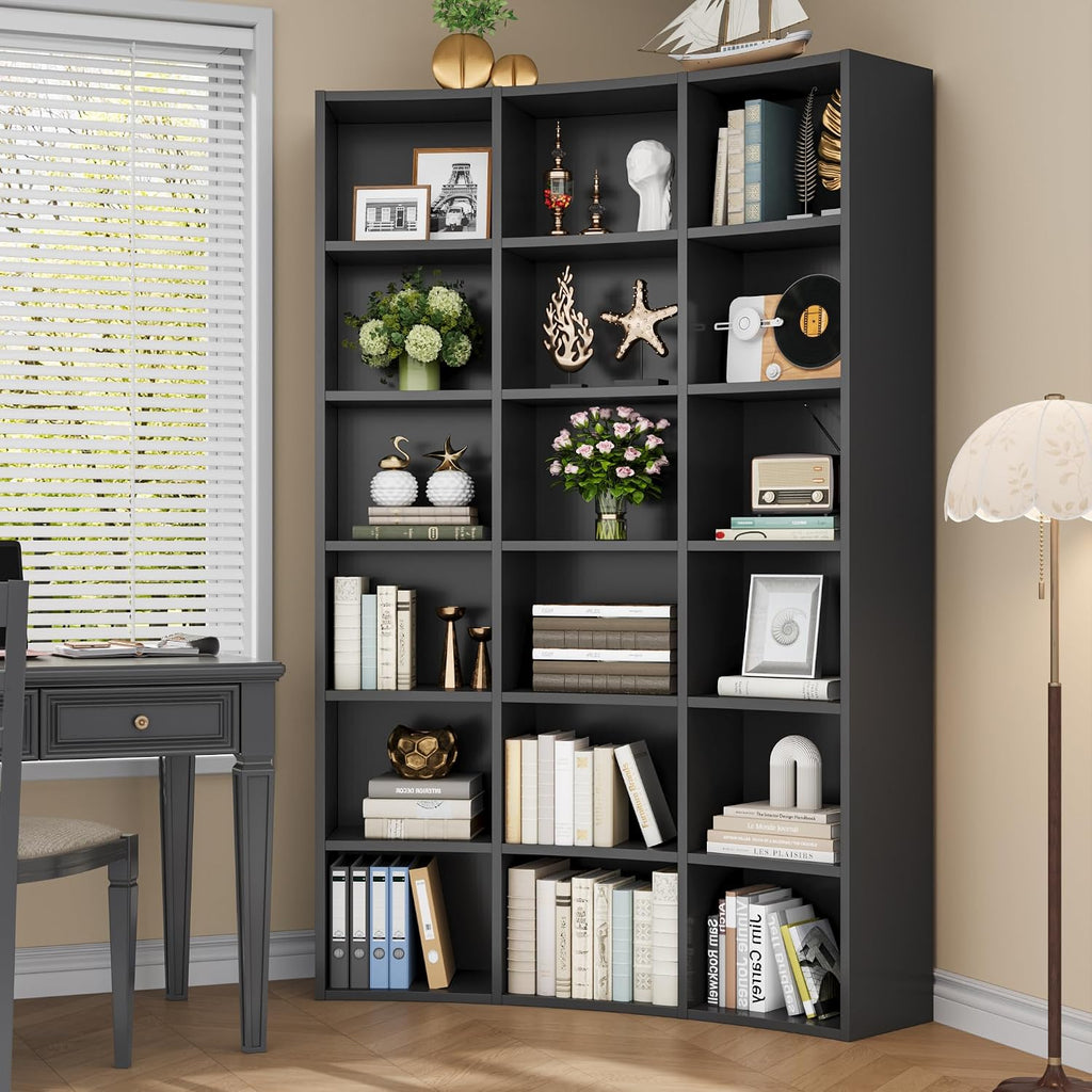71' Curved Bookshelf,Triple Width 6 Tier Bookcase with Storage Cabinet,Modern Tall Bookshelf with 18 Open Display Shelves, Floor Standing Book Shelf for Living Room,Black