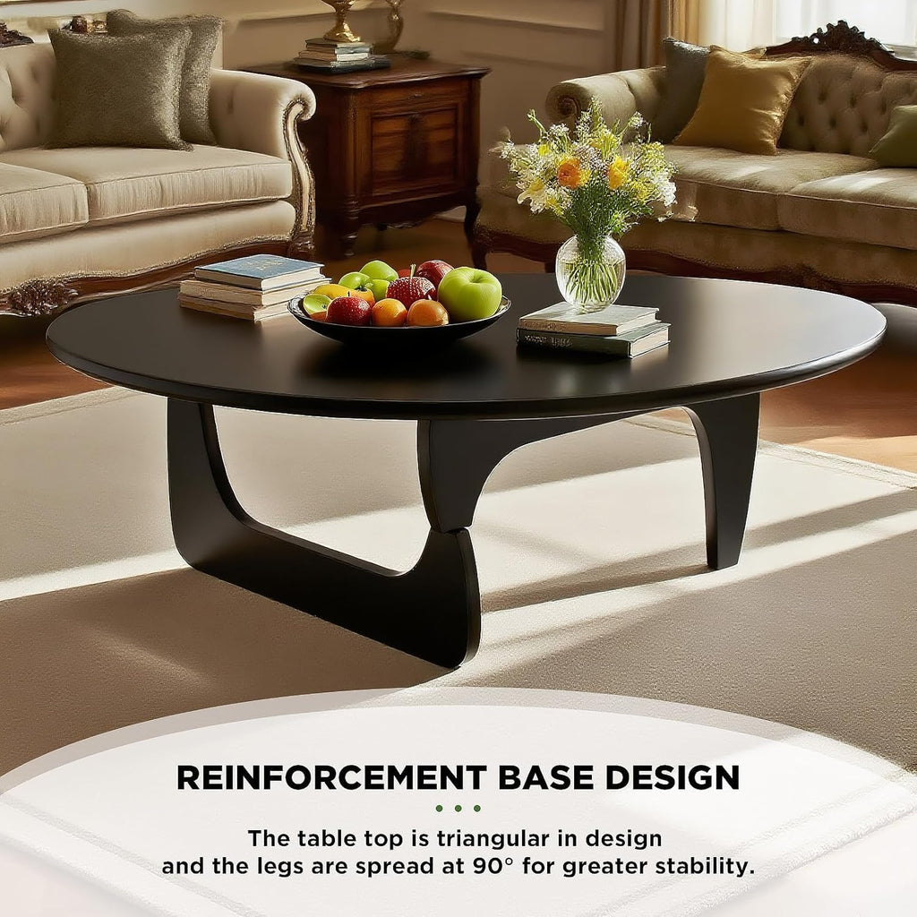 Solid Wood Triangle Coffee Table,Unique Mid Century Modern Oval Coffee Table,Irregular Geometric Tea Tables for Home Living Room with Wooden Tabletop and Reinforced Legs Black 43' L x 31' W x 16' H