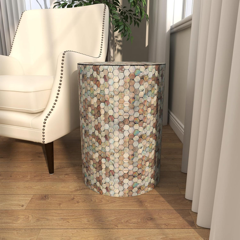 Deco 79 Mother of Pearl Shell Geometric Handmade Side End Accent Table Mosaic End Table, Side Table 14' x 14' x 20', Multi Colored