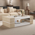 HedoAjim 47.2' Modern Stylish Coffee Table with Glass Table Top, Large Living Room Table Rectangular 2-Tier Center Tables with Storage, Wood Cocktail Tea Tables for Dining Reception Room Natural