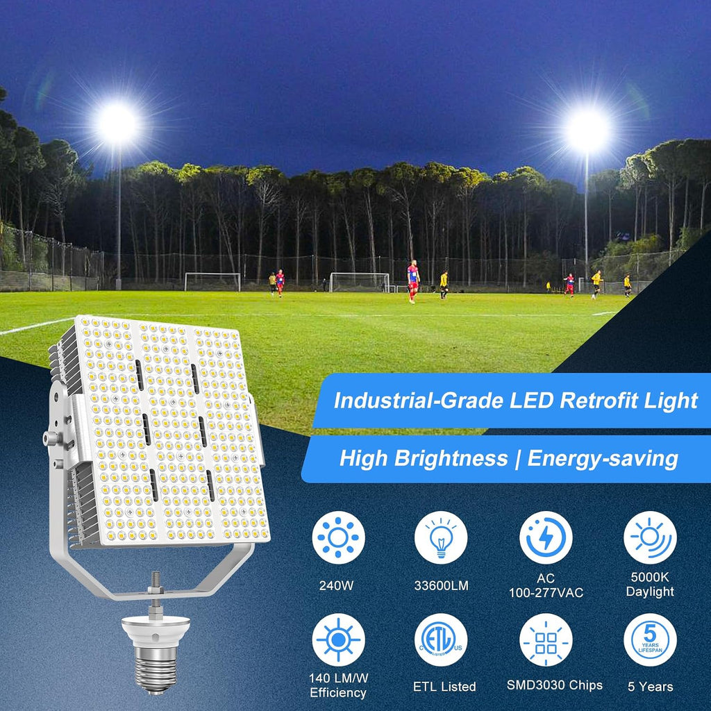 240W Shoebox LED Retrofit Kit AC100-277V LED Parking Lot Light Fixture Retrofit 5000K Replace 1000W Metal Halide ETL Listed E39 Base for Outdoor Sports Court lights Street Area Lighting Fixture