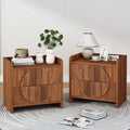 Turtle&Myrtle 24 Inch Wide Fluted Nightstands Set of 2, Large Night Stand with 2 Drawers, Mid Century Modern Bedside Table End Table with Storage for Bedroom, Office (Walnut)
