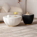 Modern Round Coffee Table Set of 2 Luxury Sintered Stone Top Coffee End Table in White/Black Leatherette Creative Bowl-Shape Small Coffee Side End Tables for Living Room Bedroom