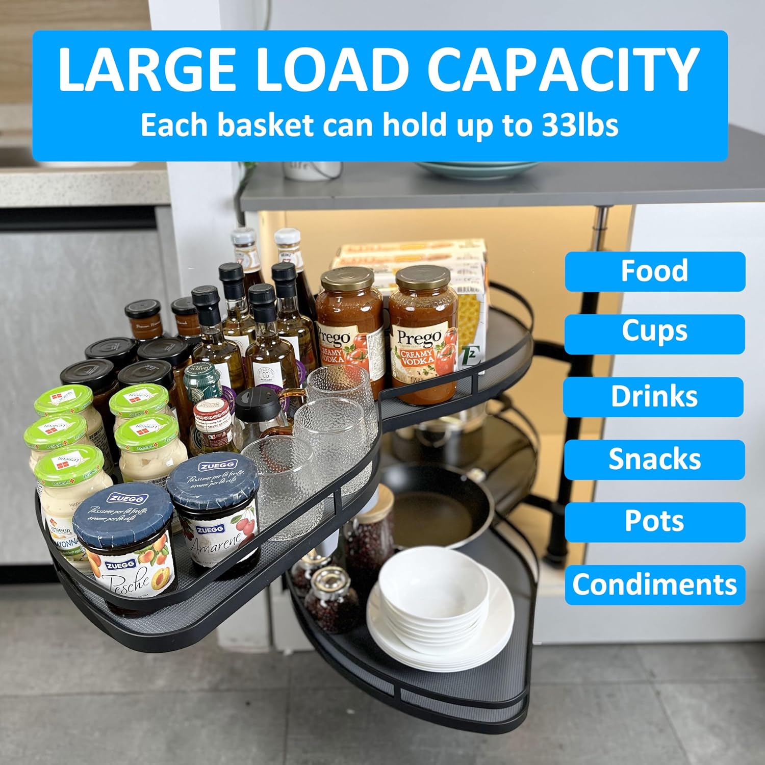 HANKEY Swing Right Blind Corner Cabinet Pull Out Organizer 2-Tier Slide Out Kitchen Organizers and Storage with Soft Close, Kitchen Cabinet Lazy Susan Organizer for Cabinet 32inch, Right Open