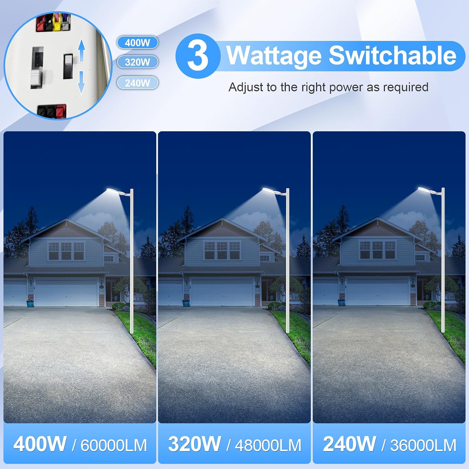 12 Pack LED Parking Lot Light 400W 320W 240W Adjustable, UL Listed 60000LM Outdoor Street Area Lighting with Photocell 100-277V IP65 5000K LED Shoebox Light Arm & Slip Fitter Mount for Street