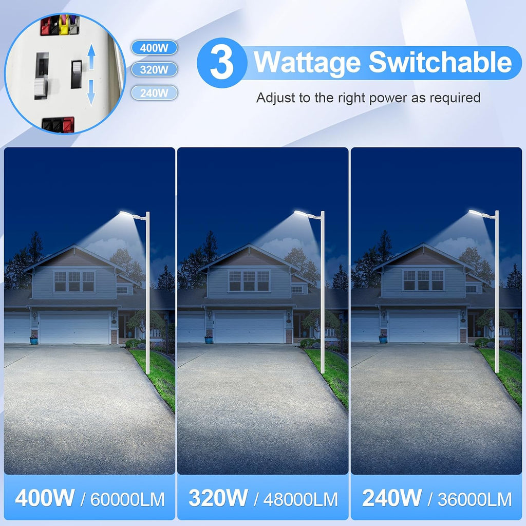 8 Pack LED Parking Lot Light 400W 320W 240W Adjustable, UL Listed 60000LM Outdoor Street Area Lighting with Photocell 100-277V IP65 5000K LED Shoebox Light Arm & Slip Fitter Mount for Street