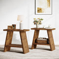 Solid Wood End Table for Living Room Set of 2, Narrow Small Side Table with 2-Tier Storage, Farmhouse Bedside Nightstand for Bedroom, Small Places, Rustic Brown (2 PCS)