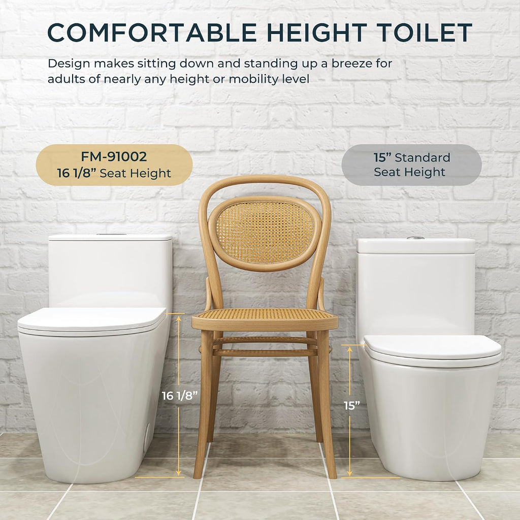 Compact One-Piece Elongated Toilet Dual Flush 1.1/1.6 GPF Siphon Flushing, 12 inch Rough-In, 16-1/8 inches Comfort Standard Height, Quiet Soft-Close Seat, Fully Skirted Easy-Clean Design (White)