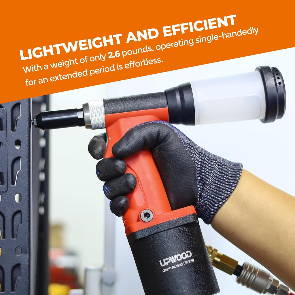 Pneumatic Hydraulic Pop Rivet Gun, Self-Suction Air Riveter Riveting Tool with 100 pcs Blind Rivets and 3/32' 1/8' 5/32' 3/16' Nose Pieces