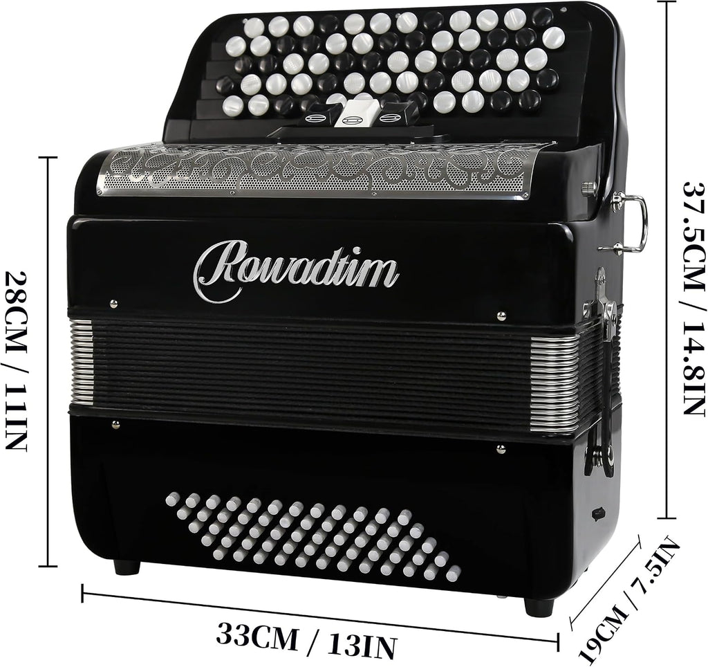 Accordion - 62 Key 60 Bass Professional Piano Model with Backpack & Strap | Lightweight, Portable Design for Beginners, Students & Adult Musicians (Black)