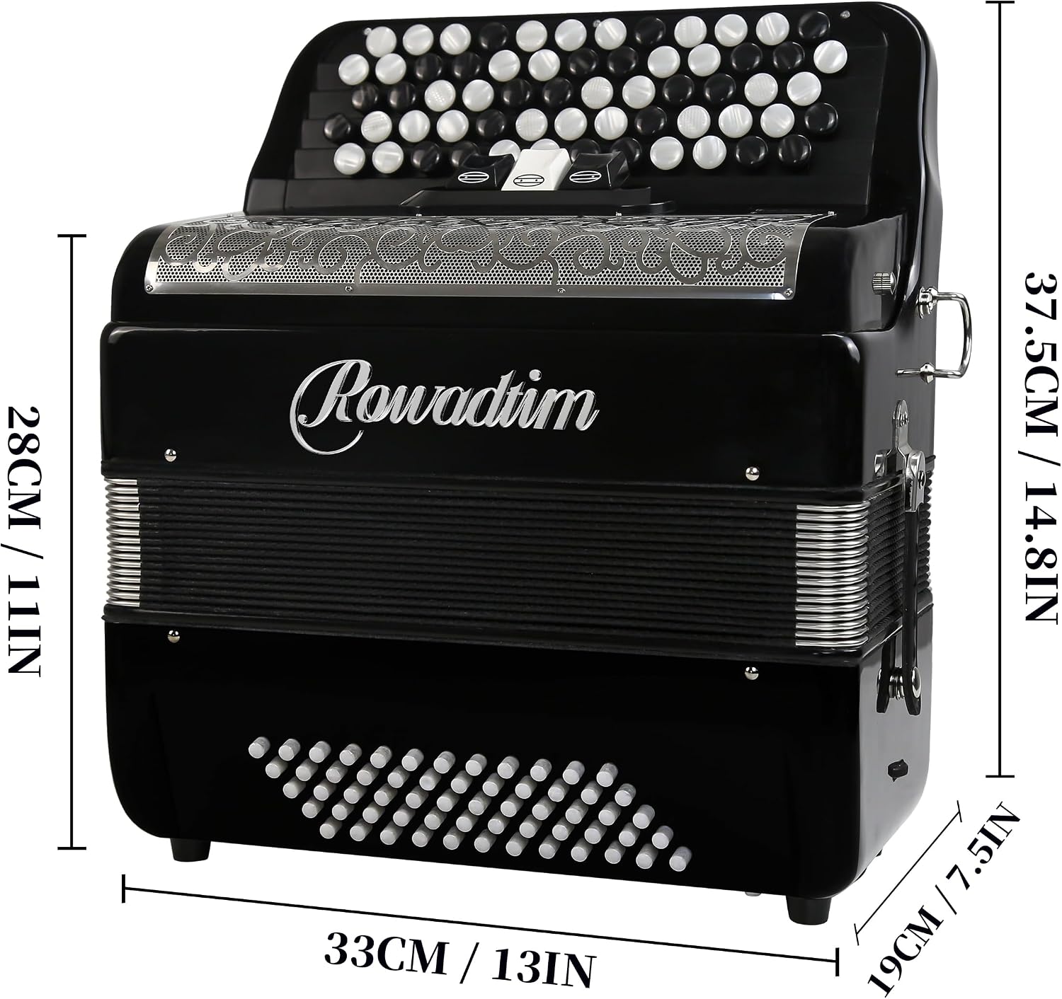 Accordion - 62 Key 60 Bass Professional Piano Model with Backpack & Strap | Lightweight, Portable Design for Beginners, Students & Adult Musicians (Black)