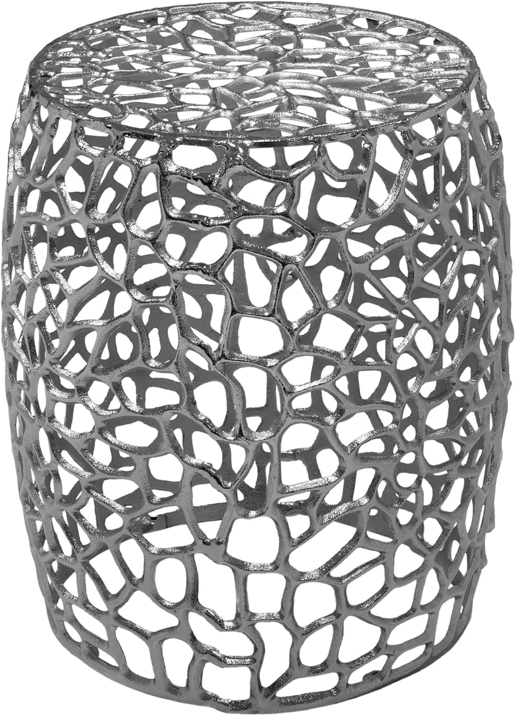 Christopher Knight Home Helast Aluminium Side Table, 14.00'' W Round Sofa Side Table, Modern Indoor Accent Table for Living Room Bedroom Home Office, Abstract Hollow, Silver