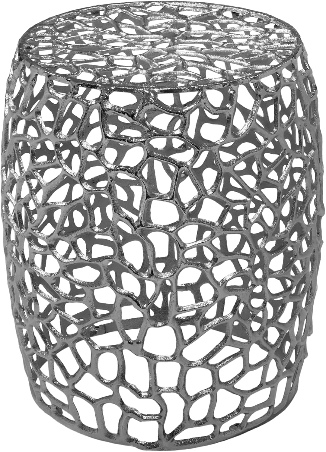 Christopher Knight Home Helast Aluminium Side Table, 14.00'' W Round Sofa Side Table, Modern Indoor Accent Table for Living Room Bedroom Home Office, Abstract Hollow, Silver