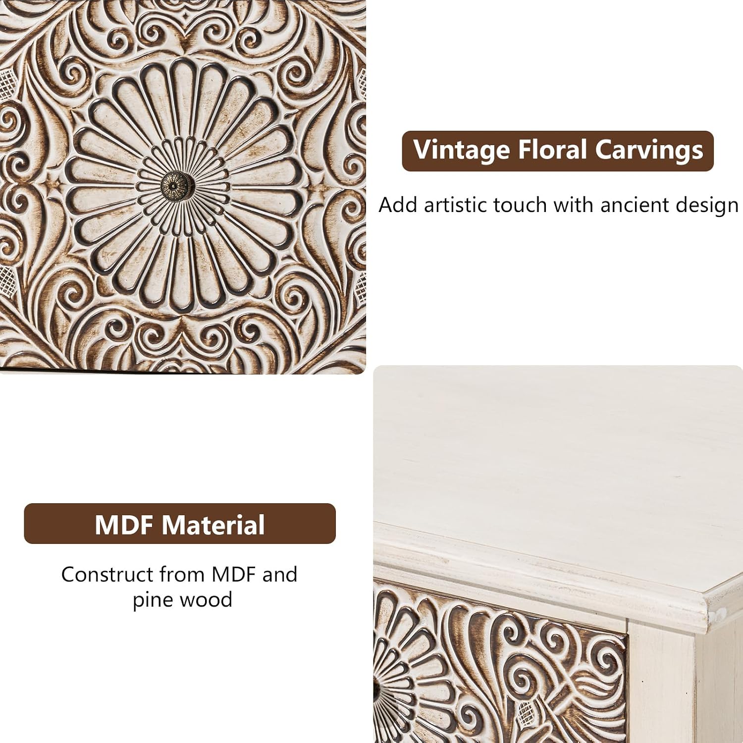 COSIEST Bedside Table Set of 2, Wood Nightstand, Farmhouse End Table with Storage, Nightstand with Drawers for Bedroom, Living Room