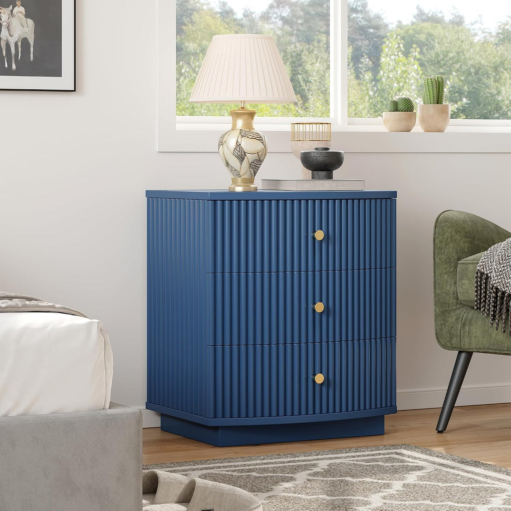 Dresser for Bedroom,6-Drawer Dresser, Mondern Wide Chest of Drawers with Fluted & Curved Design, Large Storage Chest for Bedroom, End Table for Living Rooms, （Blue*2）